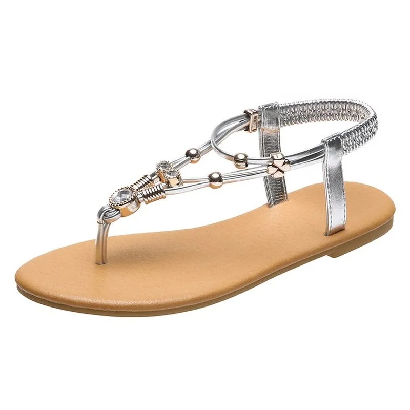 

Summer Women Ladies Fashion Casual Flat Retro Slippers Beaded Solid Shoes Sandals Leisure Female Beach Flip Flops Jelly Shoes