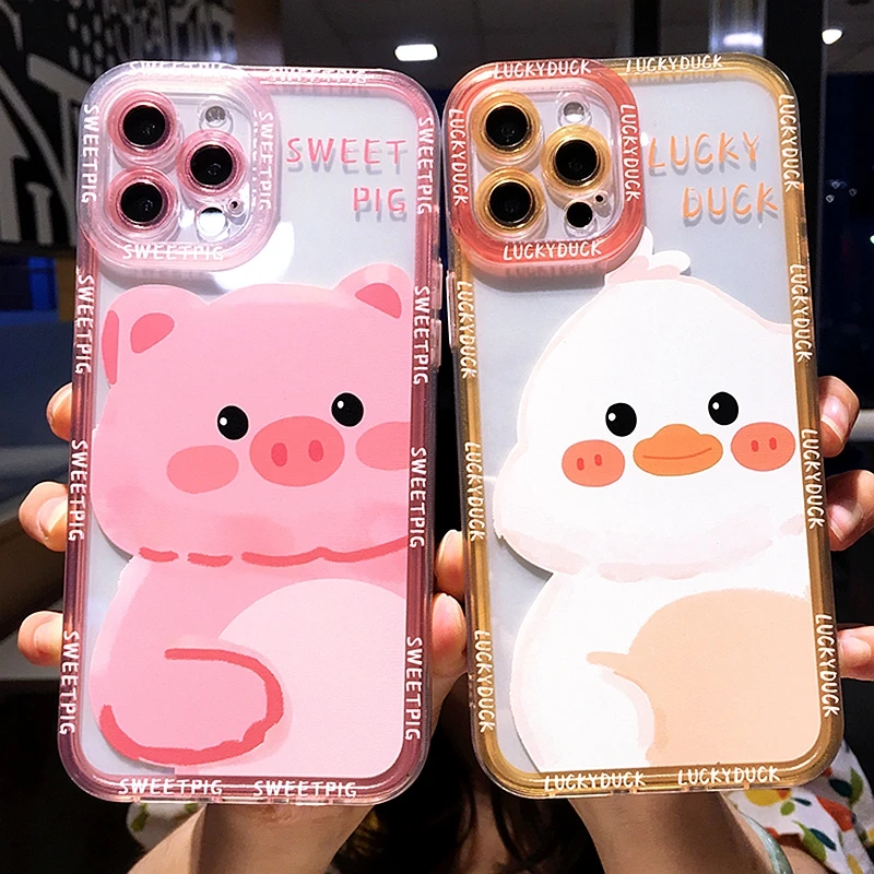 

Cartoon Animal Transparent Phone Case For iPhone 11 12 13 Pro Max XS X XR Max 7 8 Plus SE 2020 Cute Bumper Back Cover