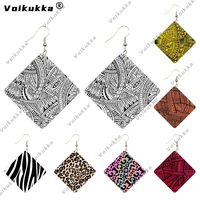 voikukka jewelry square pendant ethnic print zebra pattern wood earrings for women both sides printing design wholesale
