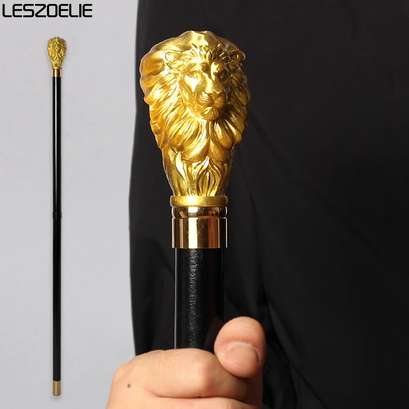 

Luxury Gold Lion Resin Handle Wooden Walking Stick Man Detachable Sticks Fashionable Canes Women Party Decorative Walking Cane