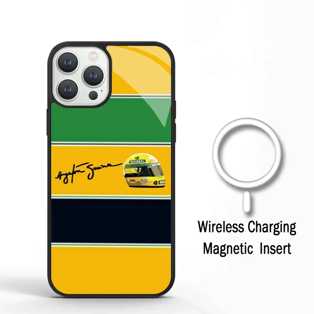 Чехол для телефона F1 Ayrton Tacing Driver Senna iPhone 11 12 13 14 15 Plus Pro Max зеркальный акрил Magsafe
