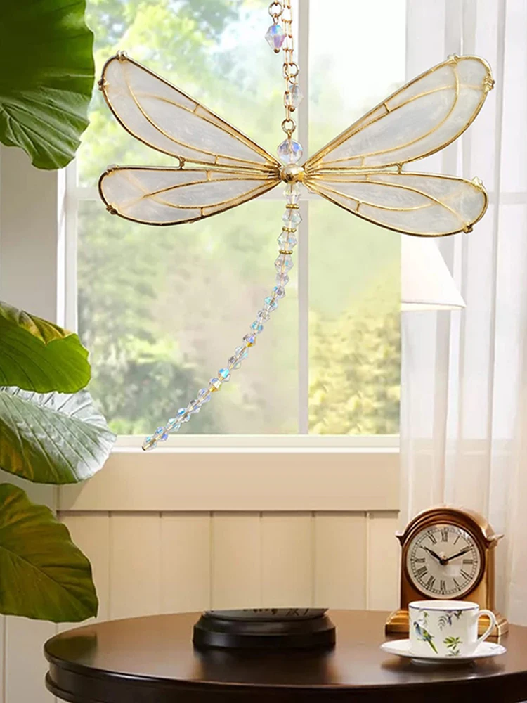 

1 piece handmade Dragonfly Pendant window exquisite wings metal Dragonfly Crystal Sun catcher Pendant Art Chandelier decoration