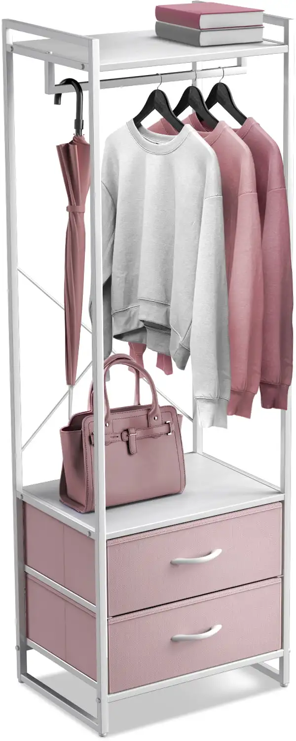 

Sivan Home Décor Clothing Rack with Drawers - Standalone Garment Rack to Hang Shirts, Dresses, & Jackets - Tall Closet Storage