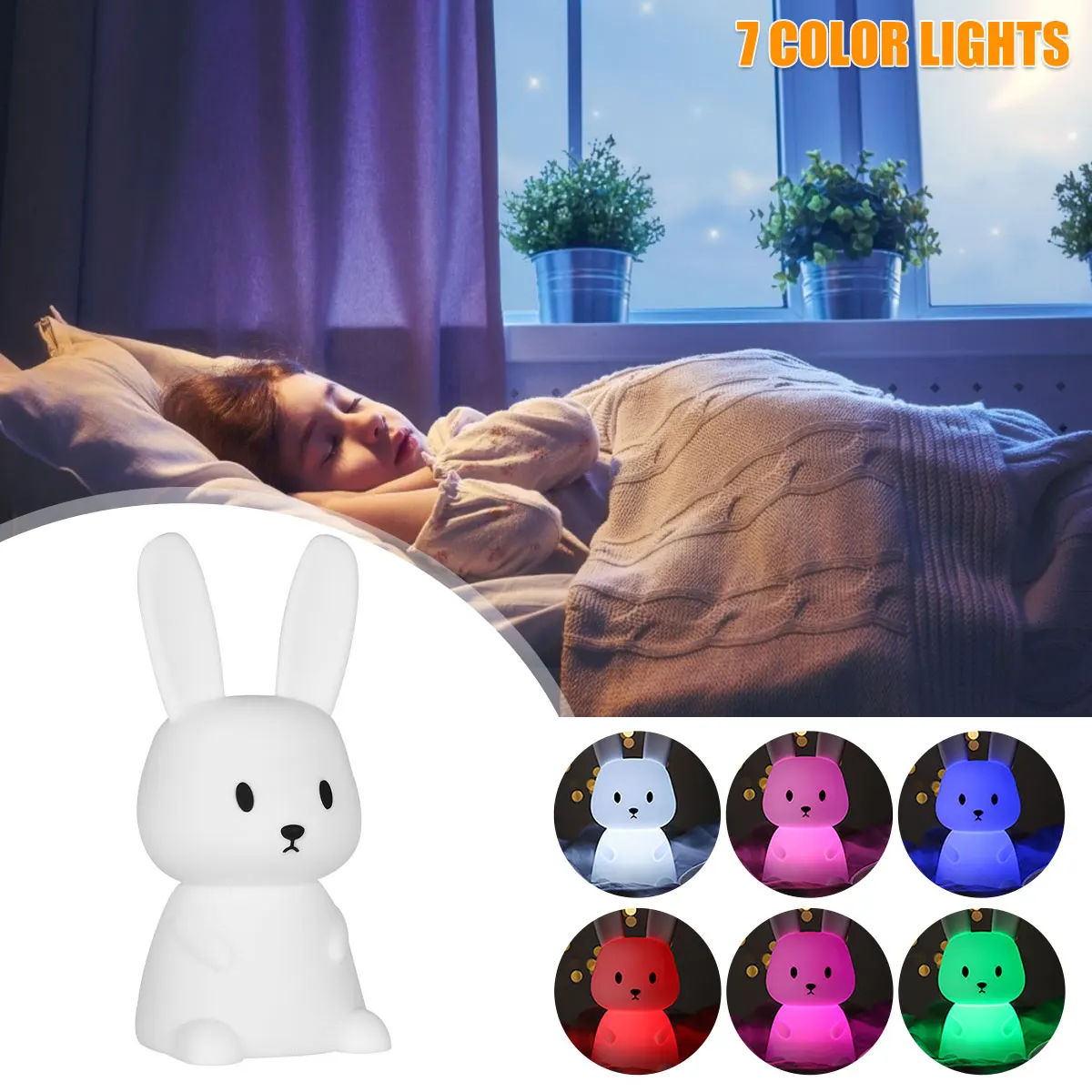 

LED Silicone Night Light Touch Sensor Switching Pat Lamp Cute Rabbit Nursery Lamp Battery Powered USB Bedside Desk Lamp with War