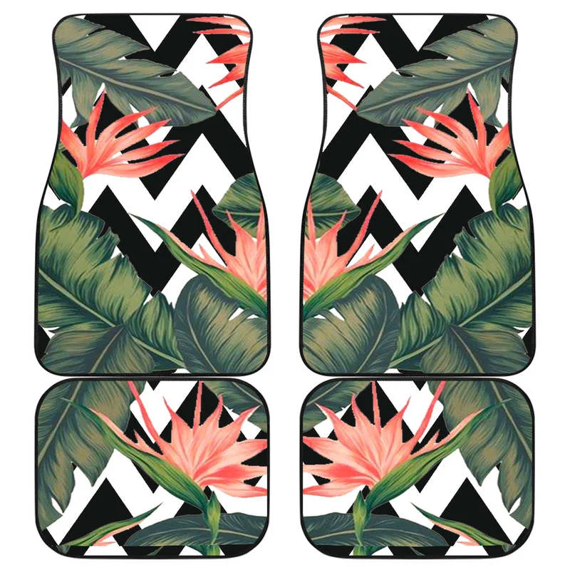 

Zig Zag Tropical Pattern Print Front and Back Car Floor Mats Heavy Carpet Front and Rear Full Set 4PCs Pack