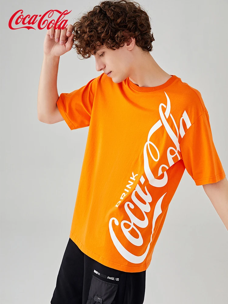 

Coca-Cola Coca-Cola official short-sleeved orange big LOGO pure cotton casual loose couple tide brand t-shirt