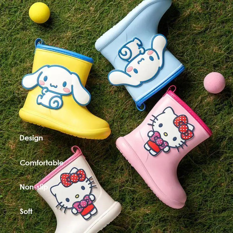 

Sanrio Hello Kitty Cinnamoroll Children Rain Boot Girl Water Shoe Anime Short Barrel Kawaii Cartoon Non-Slip Kindergarten Gift