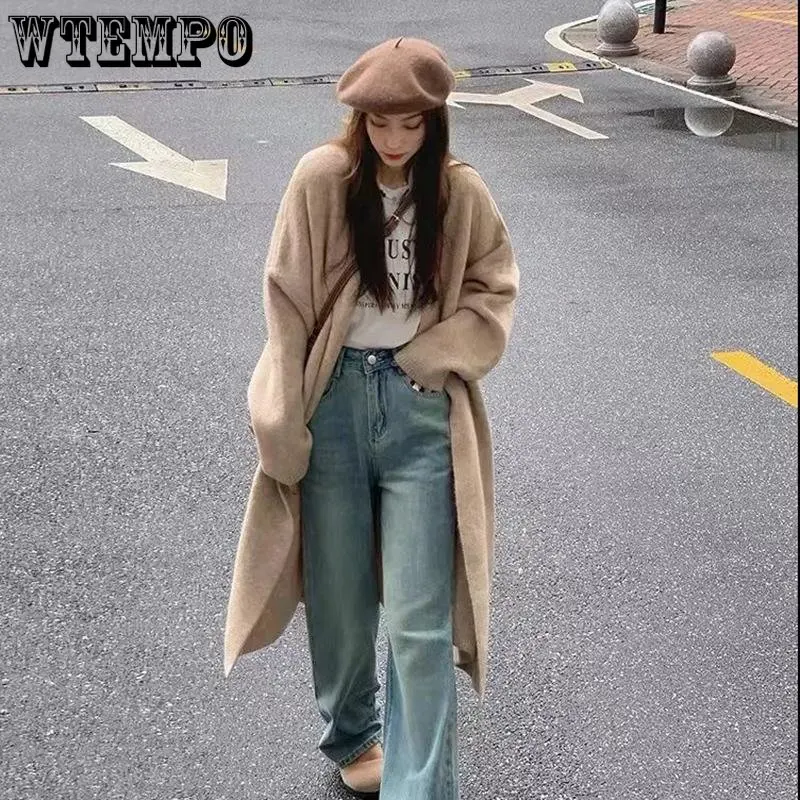 

Long Over The Knee Sweater Sweater Cardigan Coat Women's Thin Lazy Style Korean Version Loose Casual Style Top Wholesale