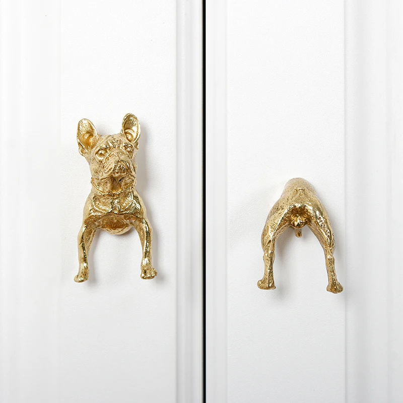 Nordic Modern Brass Handle Light Luxury Solid Simple Drawer Wardrobe Door Animal Dog Handle Knobs for Dresser  Cupboard Handles