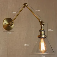 Retro Two Swing Arm Wall Lamp Sconces Glass Shade Baking Finish  Restoration Light Fixture,Wall Mount Swing Arm Lamps
