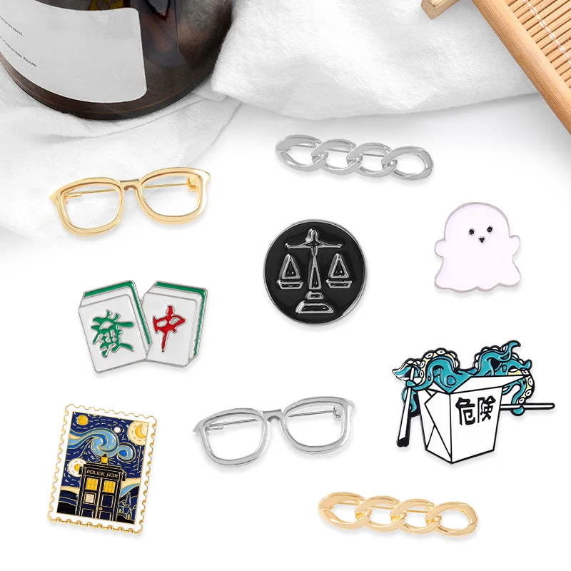 

Creative Trendy Metal Glasses Chain Oil Painting Stamp Oil Drop Lapel Brooch Badge Pin Bag Gift Men Women Fashion Jewelry