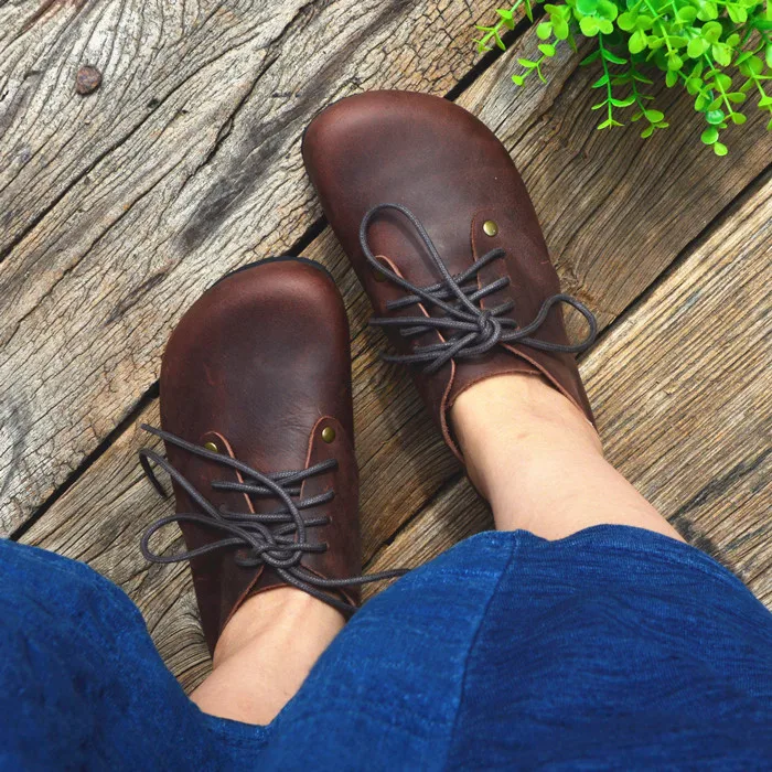 Careaymade-Genuine Leather women's single shoes cork low top shoes Crazy Horse Cowhide retro big head flat shoes big size 35-45