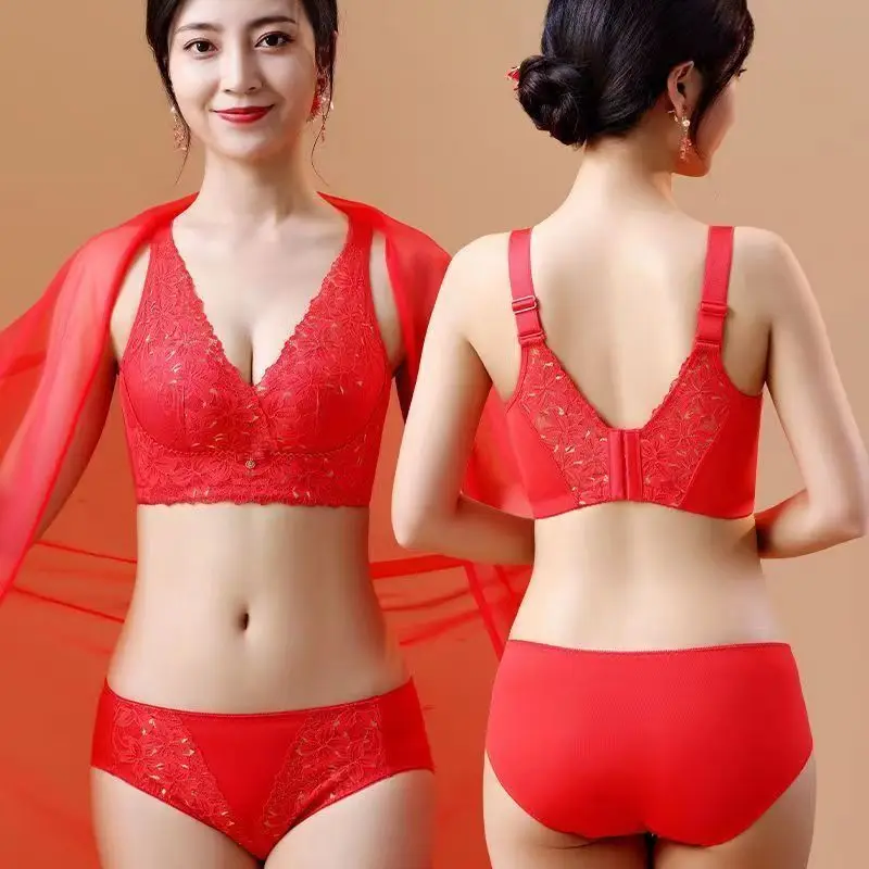 

Женское нижнее белье, соблазнительный кружевной массажный комплект из небольшого бюстгальтера без стальных колец, комплект из бюстгальтера с защитой от падения