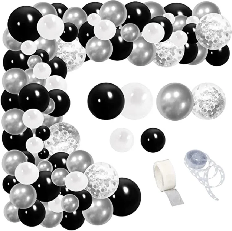 

Черно-белый воздушный шар, венок, серебряный металлический шар, красочное украшение с цепочкой Набор для арки