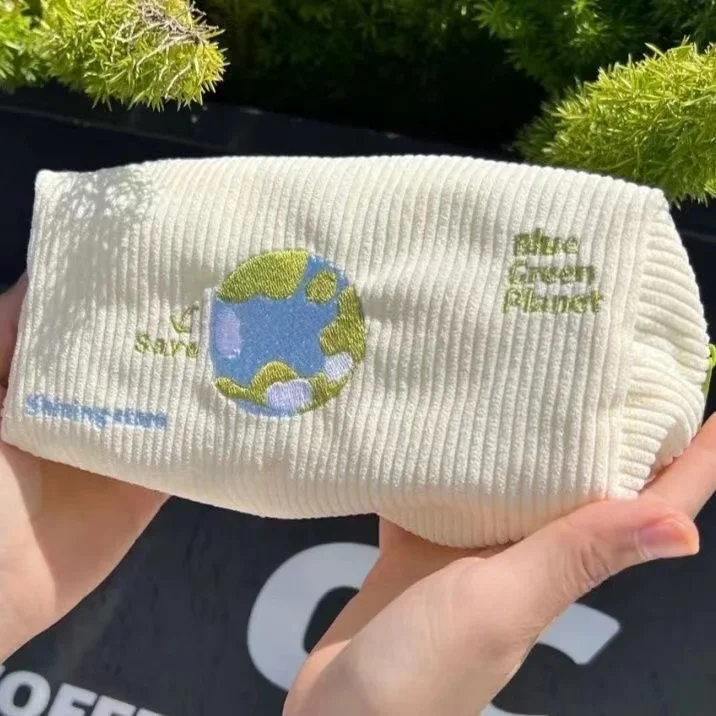 Cartoon Cute Sheep Earth Canvas Pencil Case Kawaii Portable Student Stationery School Supplies Back To School Pen Bag Pouch