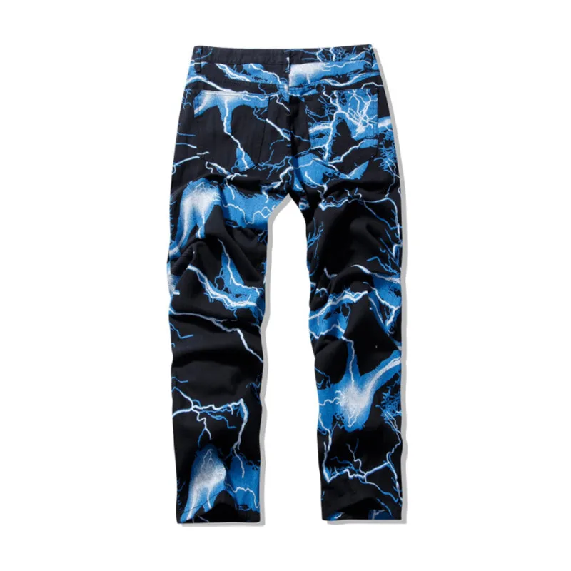 Lightning Print Tie Dye Jeans Men Y2K Streetwear Straight Denim Pants Women Aestethic Hip Hop Trousers Male Black Blue Harajuku