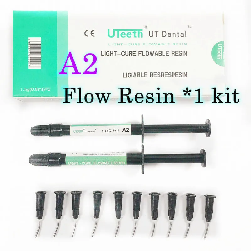 

A2 UT Flow Composite Resin Dental Flowable Light Cure Curing 2Syringes Black Syringe Refill Delivery Tips