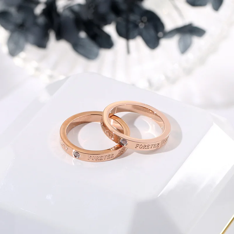 

Fashionable Rose Gold Titanium Steel Ring Female Non-Fading Forever Love English Letters Ring