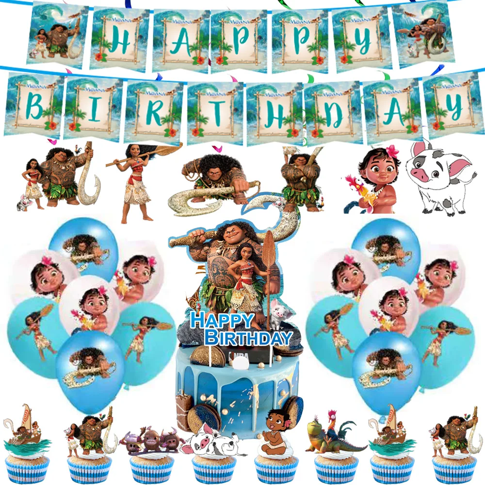 Cartoon Moana Marine Movie Theme Party Supplies Baby Birthday Disposable Tablewares Set Paper Cup Plate Tablecloth Foil Balloons