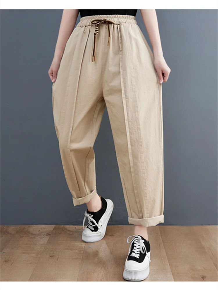 

Oversized Korea New Fashion Spring Summer Women Cotton Casual Office Pant Ladies Womens Loose Big Size Black Harem Trousers