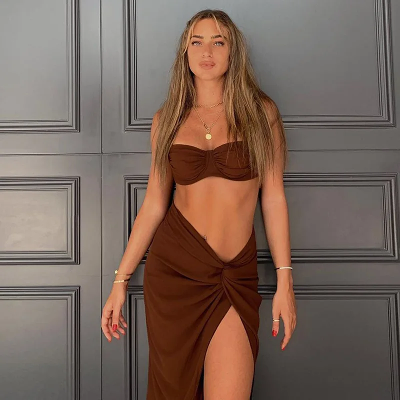 

Beach vacation spaghetti strap dress split two piece dress female sexy suit