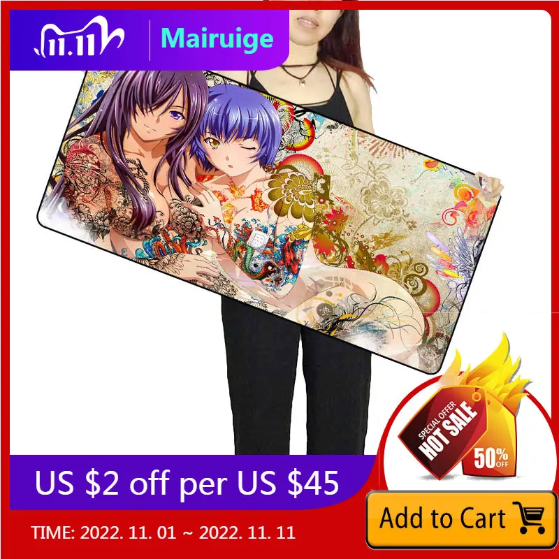 

Mairuige две татуировки Сексуальная девушка аниме 900*400*3 большой игровой XL большой игровой коврик для мыши с застежкой краем клавиатура настоль...