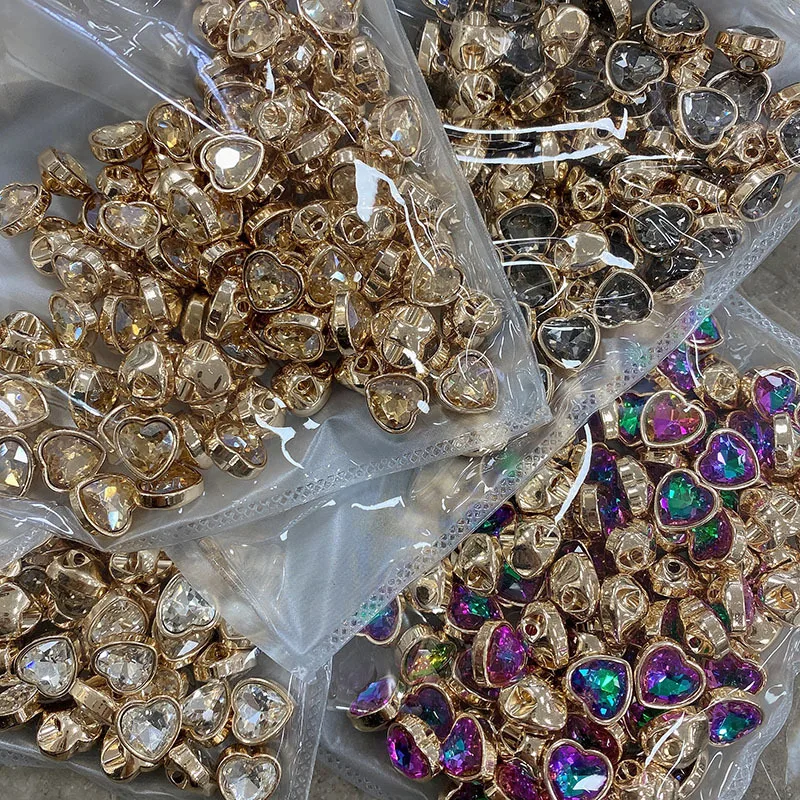 

Rhinestone Hearts Buttons For Shirts Decor Collar Cuff Replace Diy Crafts Supply Spring Clothes Metal Sewing Accessories 10pcs