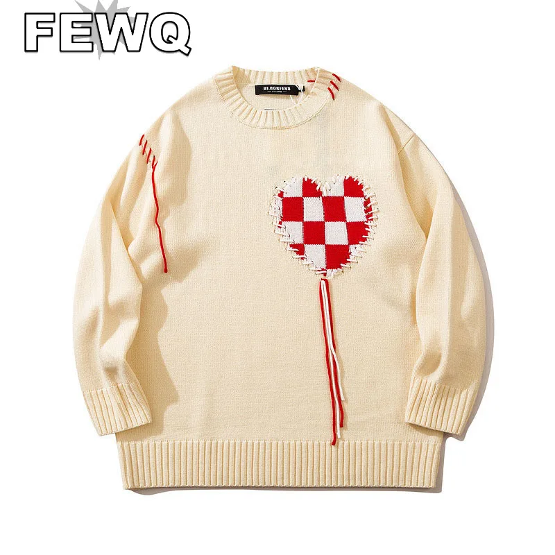 

FEWQ Vintage Patchwork Men's Sweaters Round Collar Plaid Male Round Collar Casual Knits Pullovers 2023 Spring Trendy New 24B1737