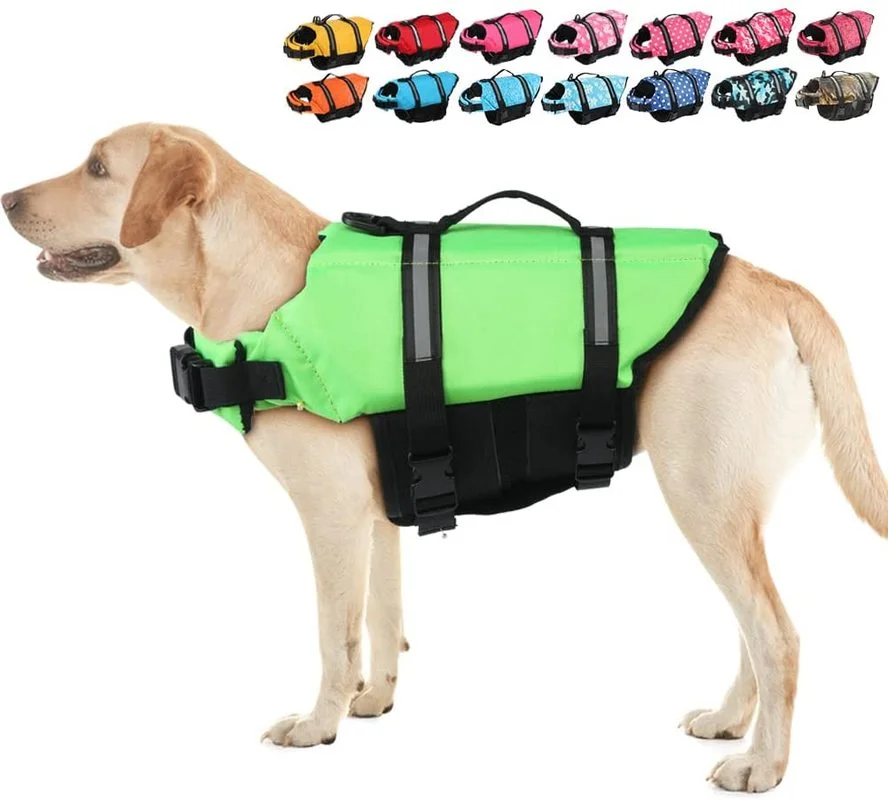 

Спасательный жилет с ручкой, регулируемый спортивный жилет для плавания и спасения собак и щенков, подходит для любых питомцев