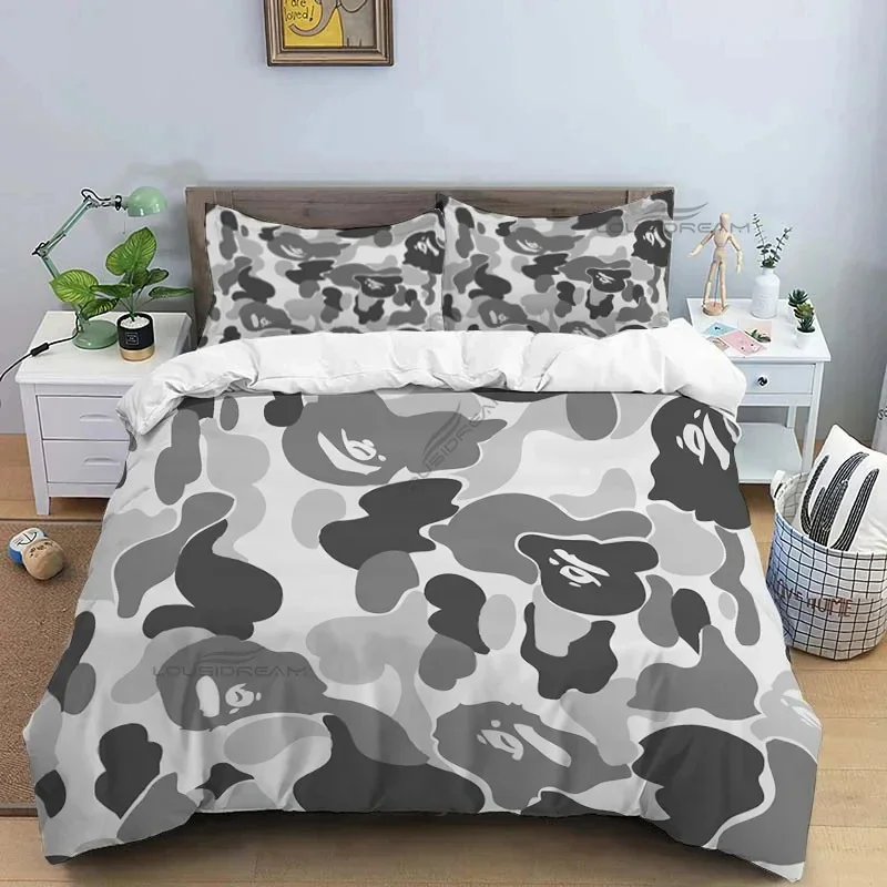 Pop Cartoon Monkey B-bape Pattern Comforter Bedding Set Duvet Cover Bed Quilt Pillowcase King Queen Size