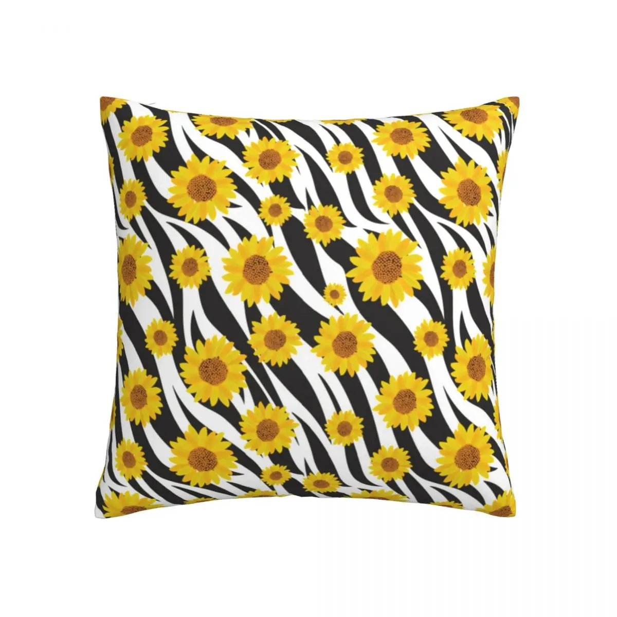 

Sunflower On Zebra Pattern Pillow Case Floral Animal Print Summer Retro Pillowcase Polyester Travel Zipper Cover