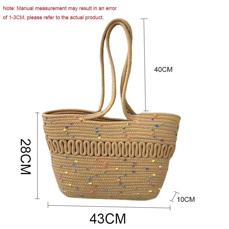 FOSIZZO 2023 New Summer High Capacity French Straw Woven Bag Beach Resort Bag Women's Shoulder Hollow Cotton Thread Woven Bag
