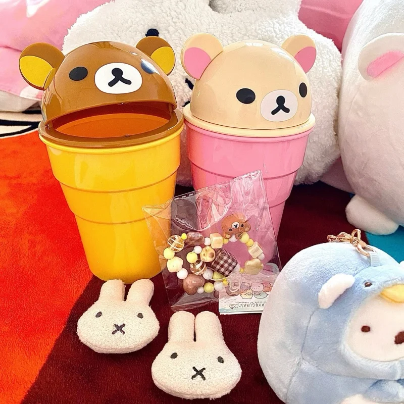 Фото Настольная мусорная корзина Rilakkuma в форме чашки с откидной крышкой, декоративный органайзер для хранения, автомобильный контейнер для мусора, подарок на день рождения №2