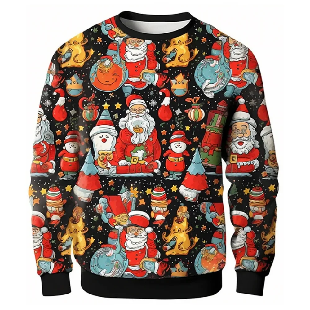 

Рождественские толстовки для мужчин, Свитшот без капюшона, забавный Санта-Клаус с графическим принтом, мужская одежда большого размера, топы, пуловеры, Свитшот