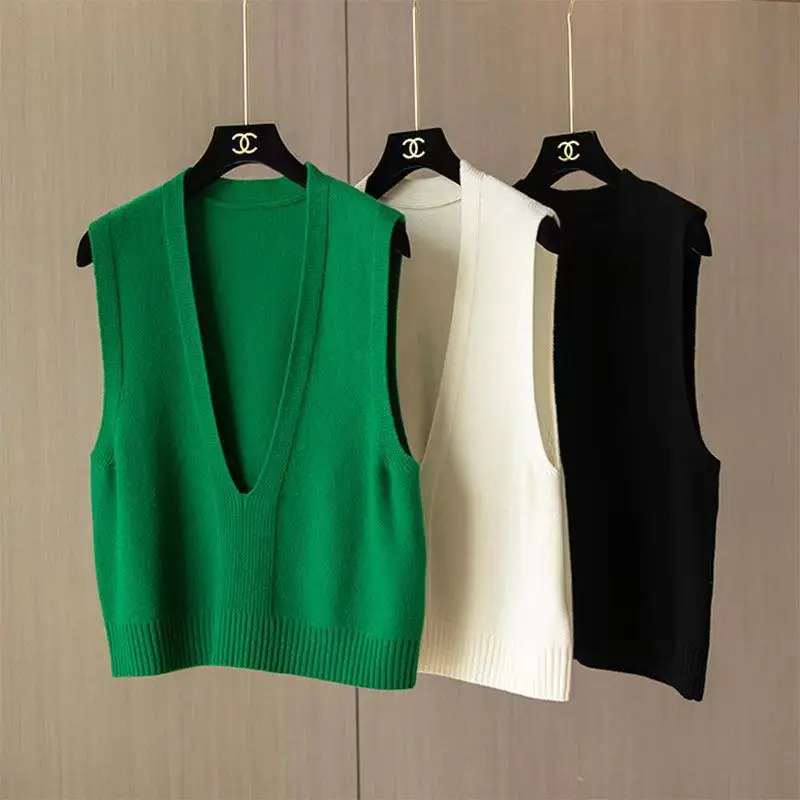 Women Sweater Vest Spring 2022 Autumn Women Sleeveless Knitted Sweater Ladies V-Neck Pullover Tops Female Versatile Outerwear