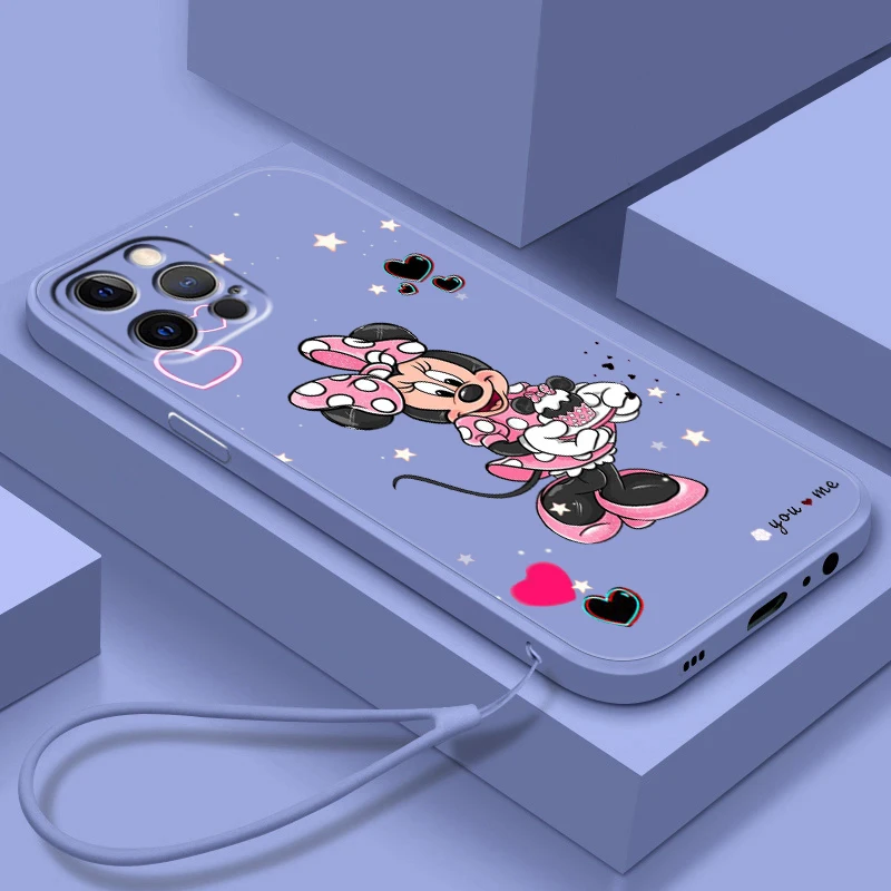 

Mickey Minnie Disney Love Art Phone Case For Apple iPhone 14 13 12 Mini 11 XS Pro Max X XR 8 7 6 Plus SE Soft Liquid Rope Cover