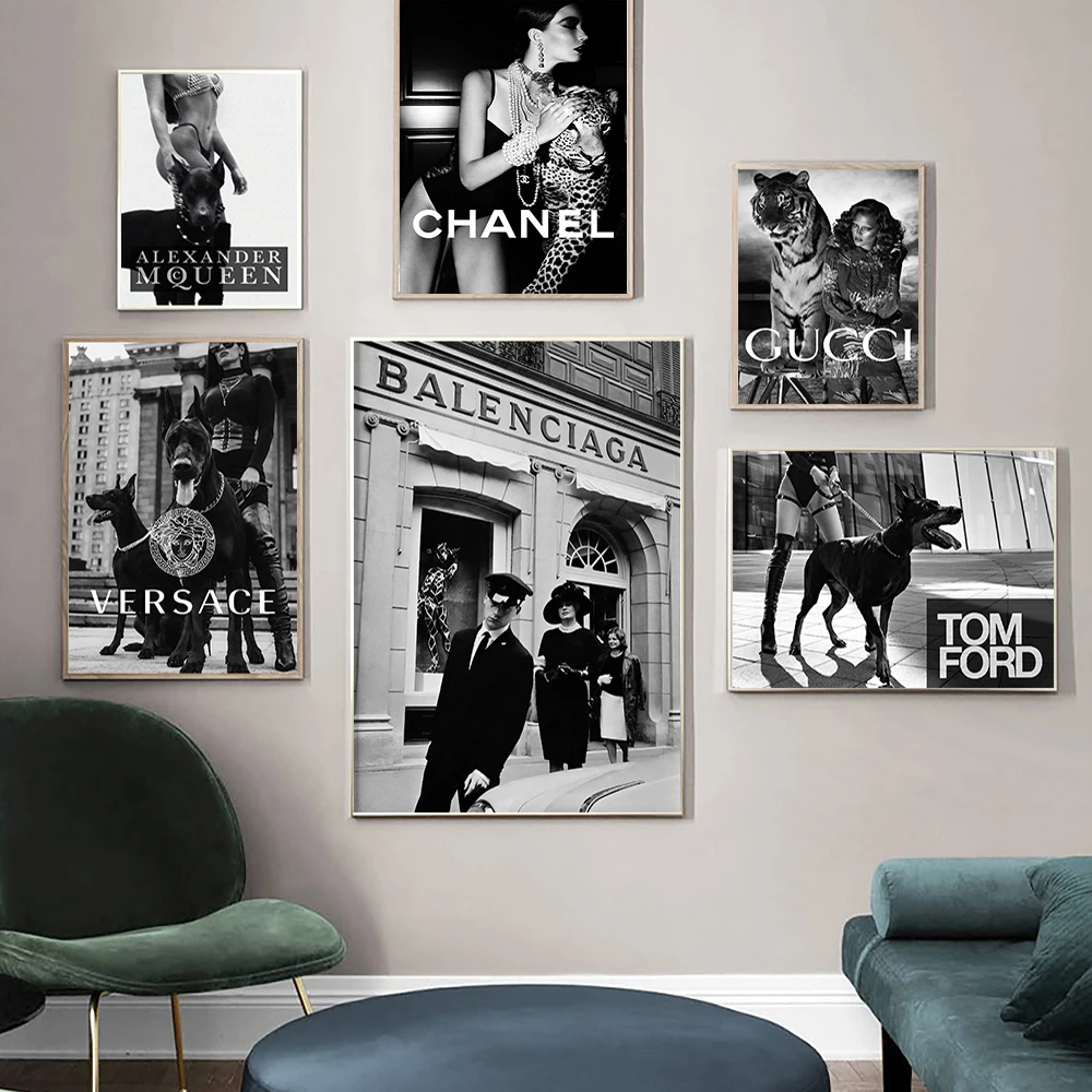 Роскошный брендовый плакат модная женщина с собакой Леопардовый принт на холсте