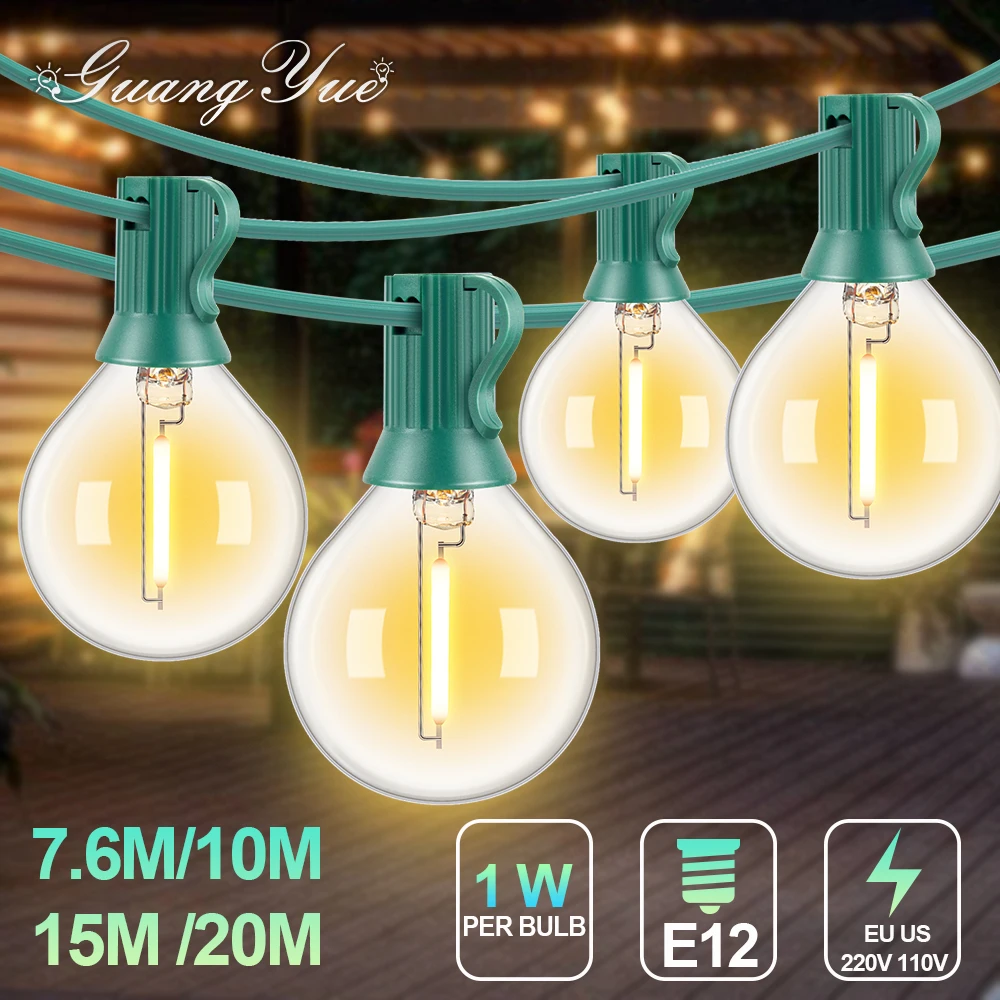 Водонепроницаемая уличная светодиодная гирлянда G40 ЕС 220 В США 110 с теплым белым