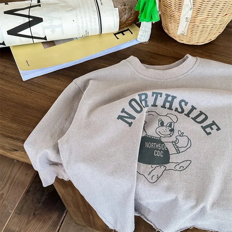 

deer jonmi 2023 Spring Toddlers Kids Casual Cartoon Printed Sweatshirts Korean Style Unisex Children Loose Cotton Pullovers Tops