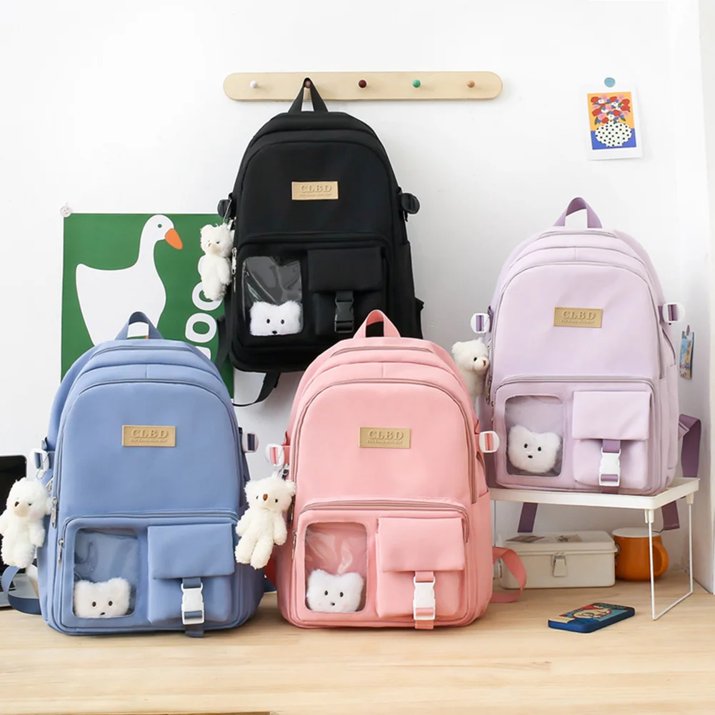 

Harajuku Teenage Mochila Fashion Travel Bag Waterproof Casual Schoolbag Solid Color Bookbag Multi-pocket Preppy Style Knapsack