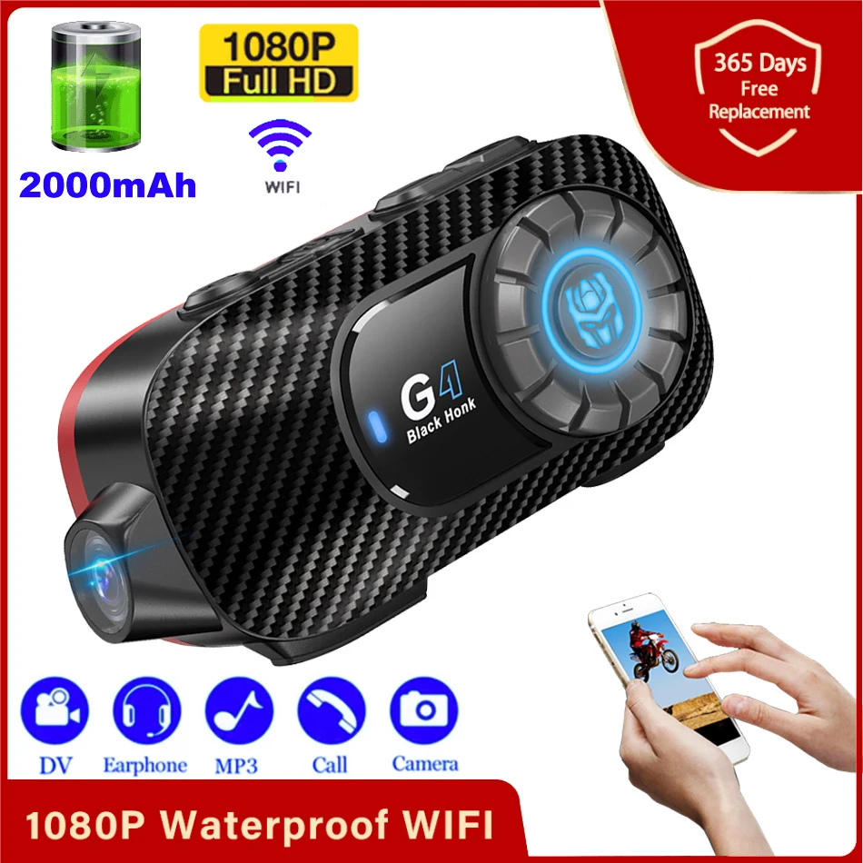 

G4 Motorcycle Helmet Headset Intercom Bluetooth 5.1 Earphone Wifi 1080P Video Recorder Waterproof Music Sharing 2000Mah With64Gb