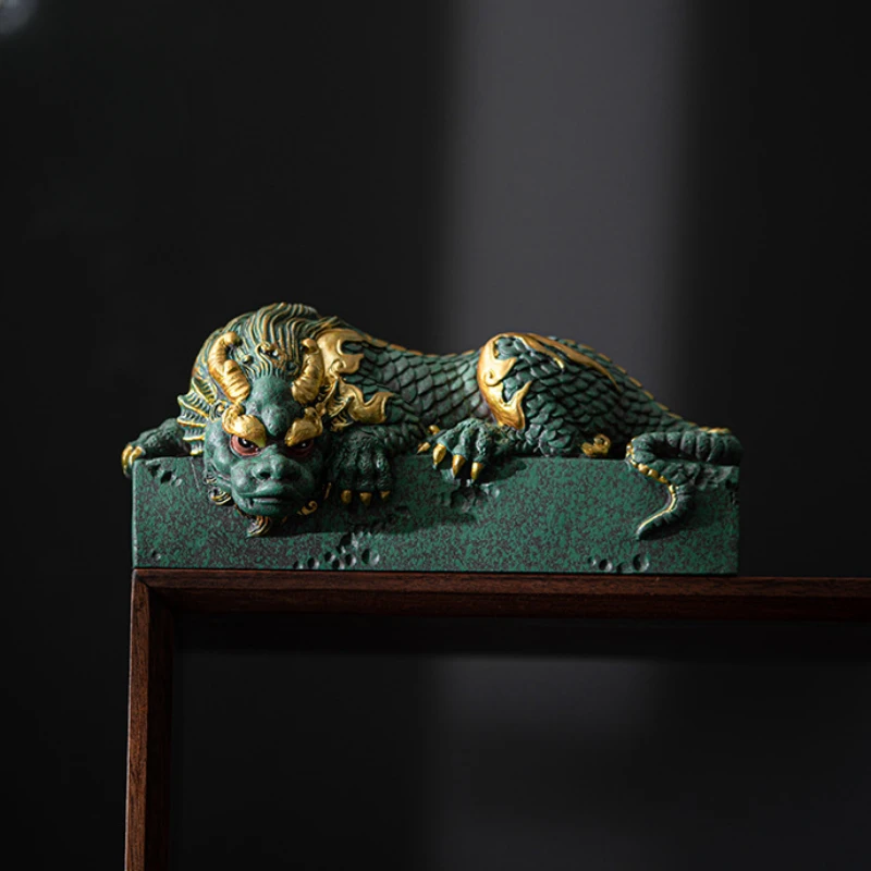 Китайская декоративная статуэтка талисман дракон столб Статуэтка из зеленого
