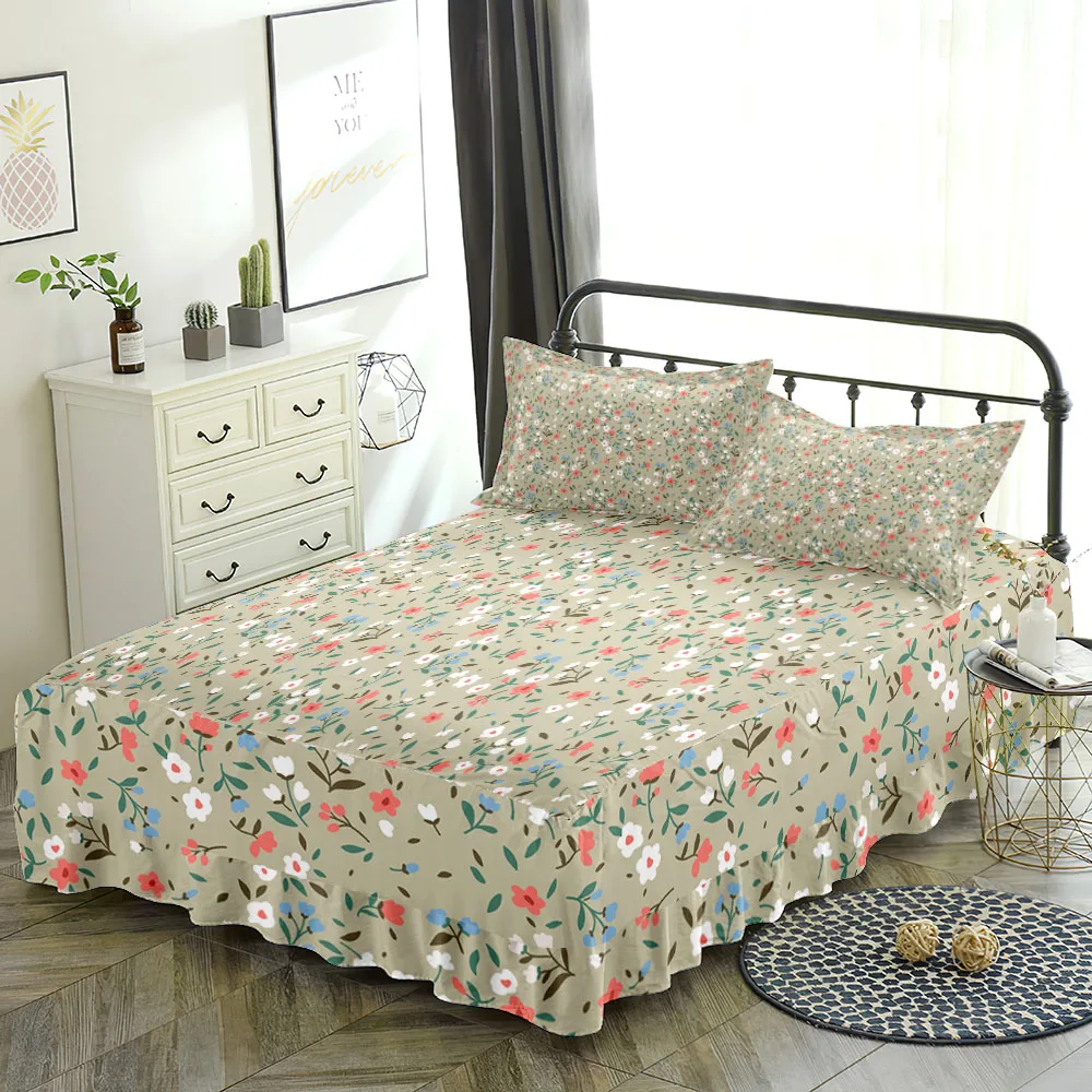 

Friench Shabby Chic Classic Fitted Bed Skirt Set King Queen Double Full Size Sheet Pillow Cases Bed Linen Set 25cm Deep