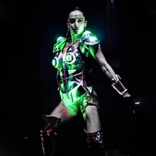 New Women Sexy Led Costume Ladies Light Up Leotard Space Dance Dress Girls Disco Glowing Suit Cosplay White Jumpsuit Set 