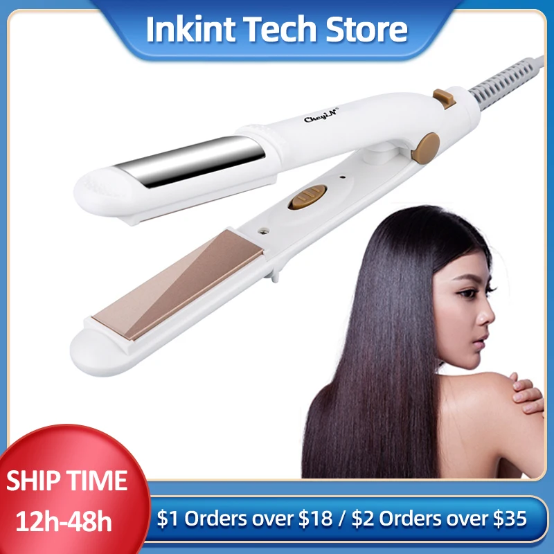 

CkeyiN 2 in 1 Mini Hair Straightener Curler Professional Electric Flat Iron Straightening Corrugated Curling Tong Styling Tools