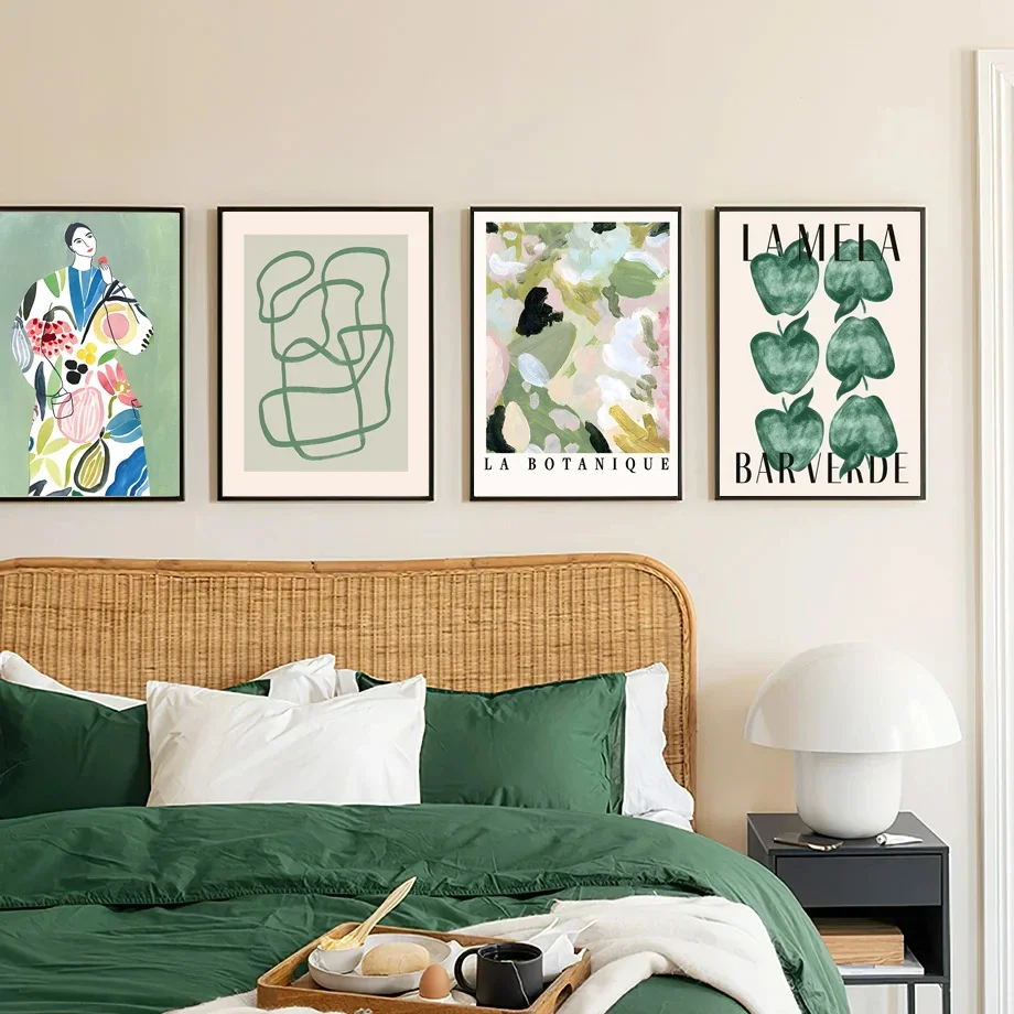 Зеленая ботаническая ваза La Mela Van Gogh абстрактная линия настенная живопись на