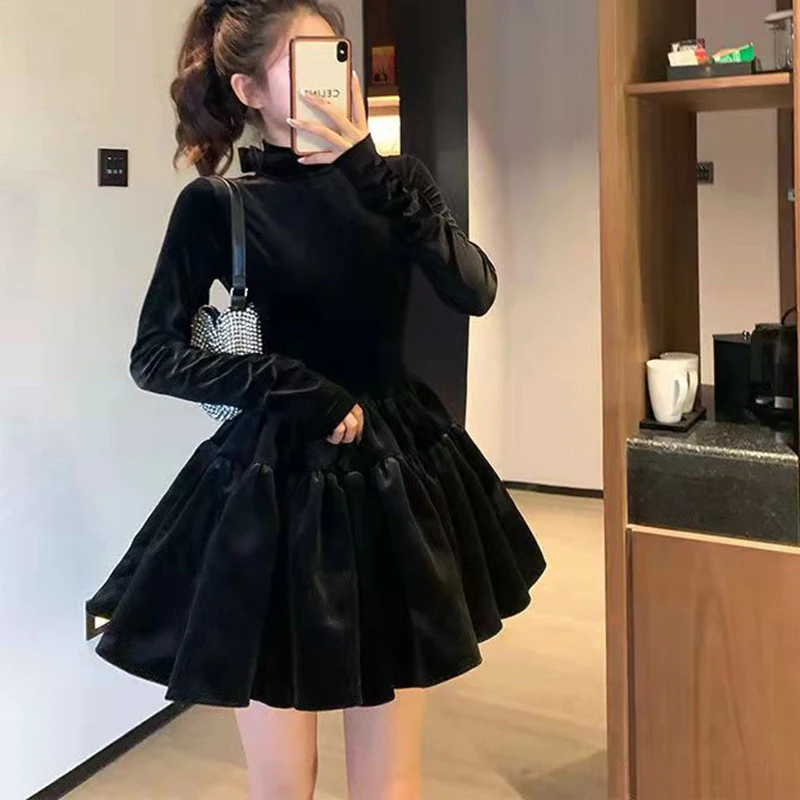 

Женское приталенное бархатное платье с длинным рукавом, новое винтажное осеннее мини-платье с бантом на шее, 2021