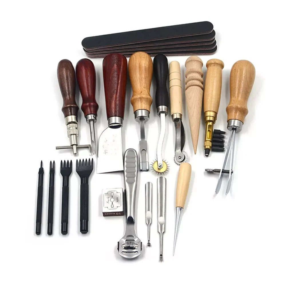 

Sewing Craft & Leather Tools Set 18 Pcs Leather Craft DIY Tool for Hand Sewing Stitching,Stamping Set and Saddle Making