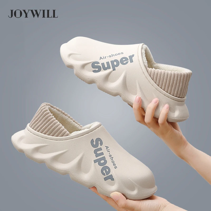 

JOYWILL 2022 EVA Waterproof Women Winter Slippers Warm Plush Cotton Shoes For Men Thicken Non-Slip Couples Home Warm Slippers
