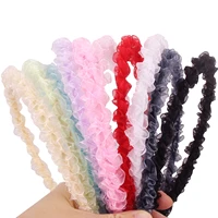 sweet ruched hair band solid color mesh lace bubble folds headband garland girls hair accessories party wedding headwear